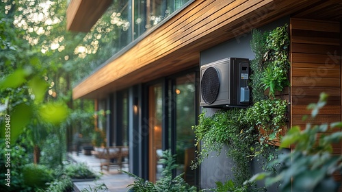 Wallpaper Mural sleek air source heat pump installed on a modern ecofriendly home sustainable technology seamlessly integrated into contemporary architecture Torontodigital.ca
