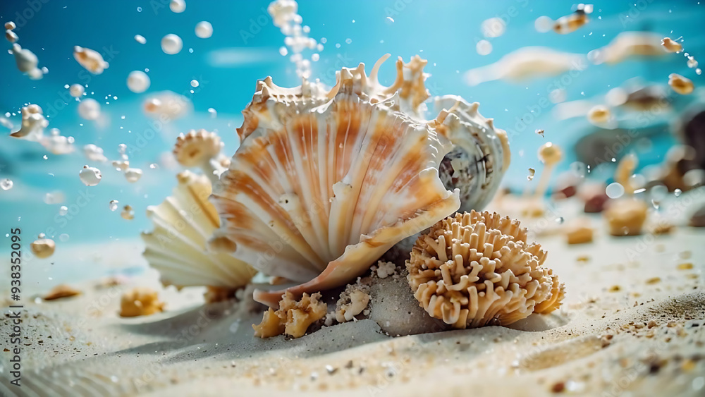 Obraz premium sea shell on blue background