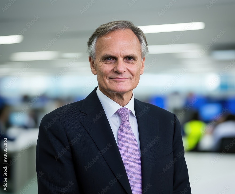 A confident executive standing proudly in a modern office environment, showcasing leadership and professionalism during a busy workday A confident executive standing proudly in a modern office environment, showcasing leadership and professionalism during a busy workday