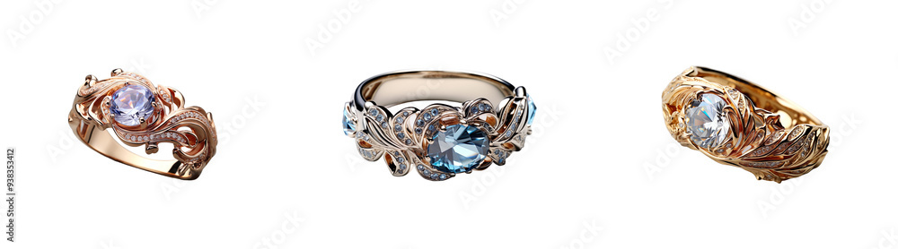 Set, collection of Crystal Napkin Ring isolated on transparent background. Set, collection of Crystal Napkin Ring isolated on transparent background.