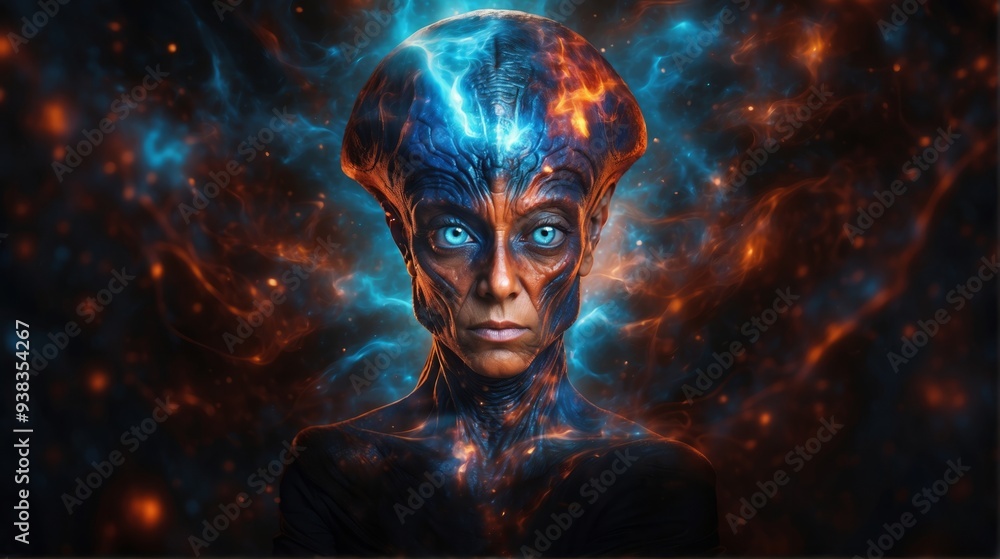 Futuristic Alien Figure With Glowing Features and Cosmic Energy Futuristic Alien Figure With Glowing Features and Cosmic Energy