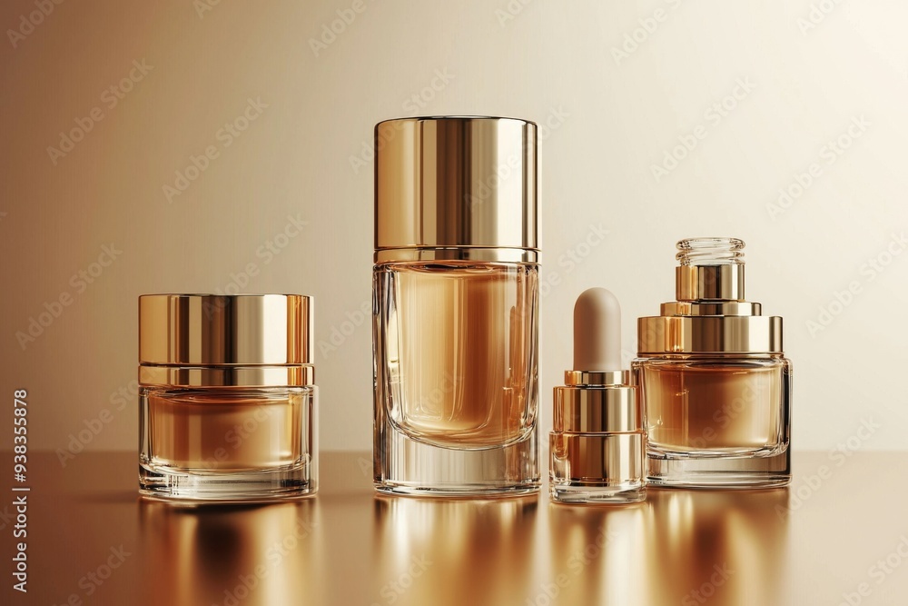 Luxurious cosmetic packaging bottles created with generative AI Luxurious cosmetic packaging bottles created with generative AI