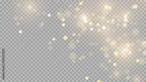 The dust sparks and golden stars shine with special light. Vector sparkles on a transparent background. . Stock royalty free vector illustration. PNG	