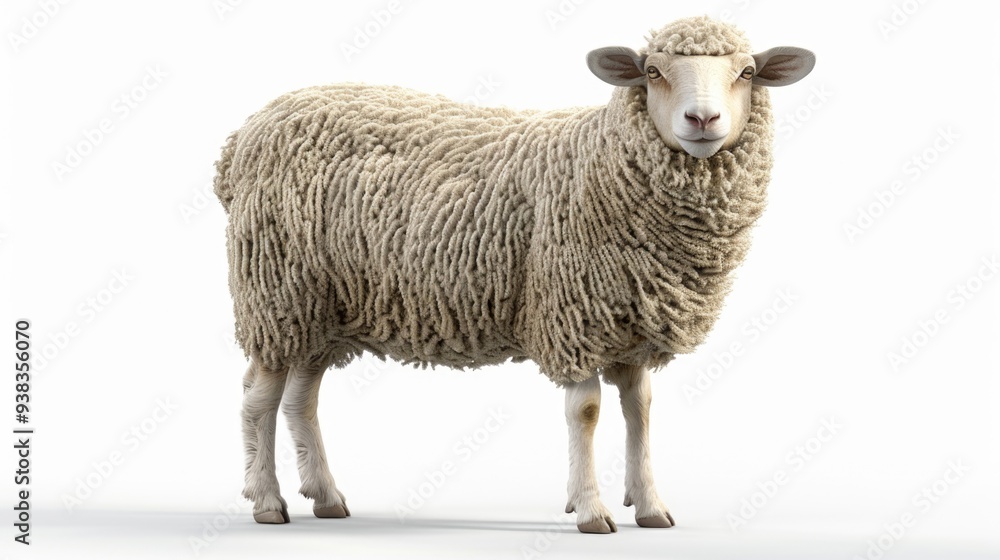 Fototapeta premium A close-up shot of a sheep looking directly at the camera on a white background