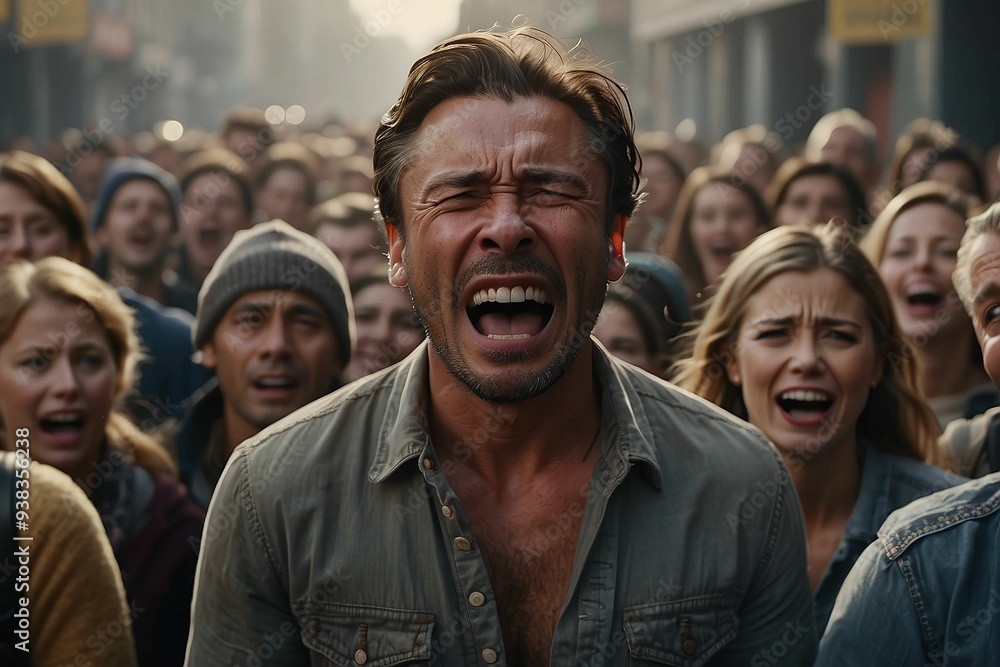 An emotionless man with a sad look looks at the camera and stands in a group of people. Portrait of a group of people. A crowd is crying on a city street. Serious white male activist protesting
An emotionless man with a sad look looks at the camera and stands in a group of people. Portrait of a group of people. A crowd is crying on a city street. Serious white male activist protesting