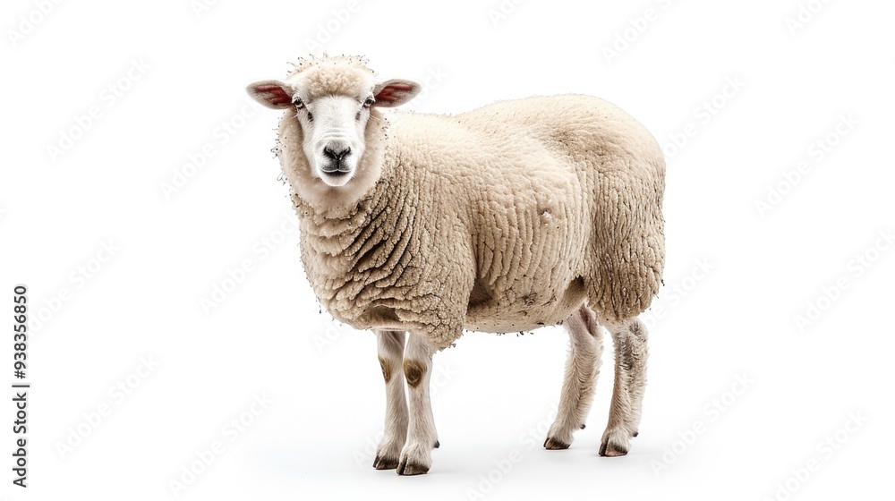 Fototapeta premium A single sheep standing on a clean and simple white background