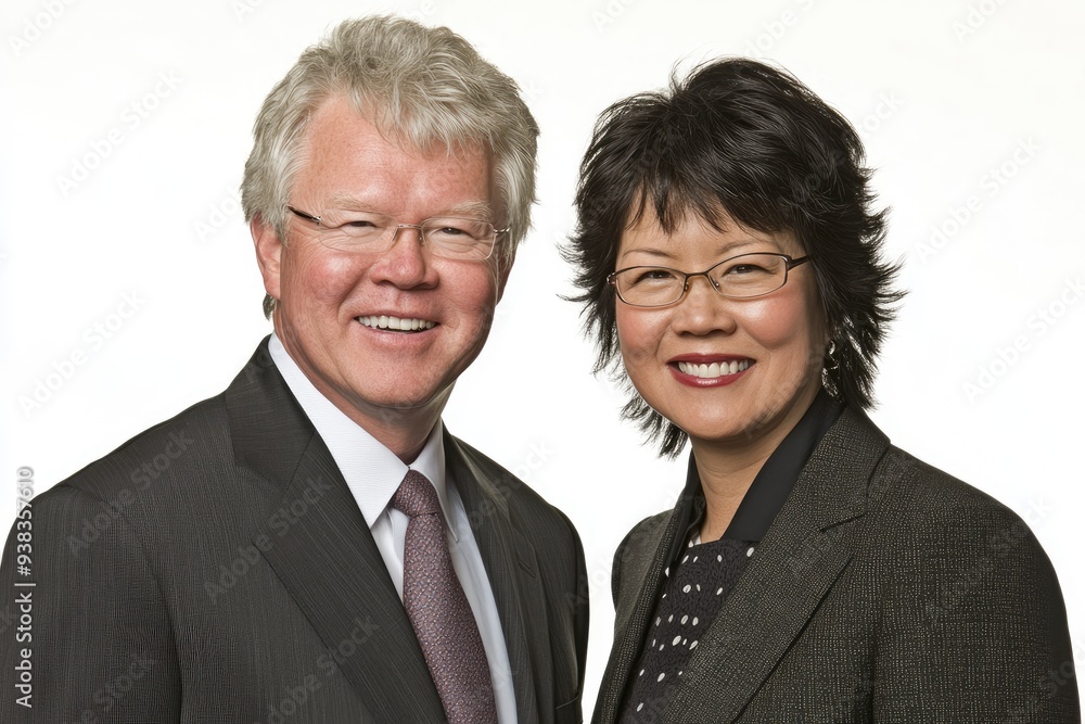 Engaging professional portrait of a diverse business couple demonstrating collaboration and confidence in a modern office environment Engaging professional portrait of a diverse business couple demonstrating collaboration and confidence in a modern office environment