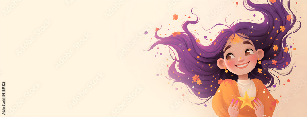 Sorceress and magic star dust in her hands. Magic and sorcery. Banner, flyer for children's festive party with tricks. Sorceress and magic star dust in her hands. Magic and sorcery. Banner, flyer for children's festive party with tricks.