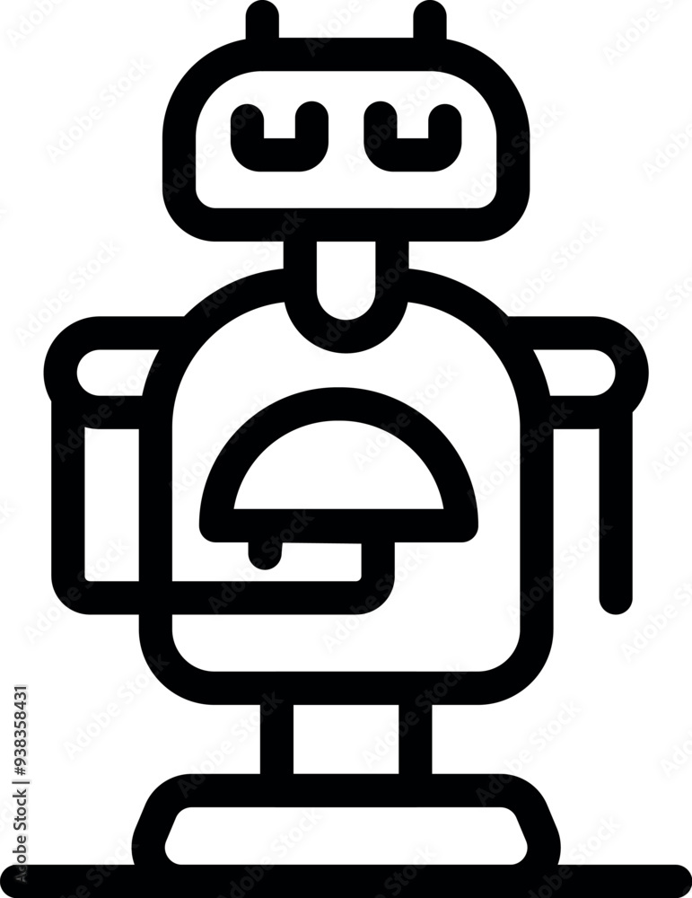 Line icon of a robot holding a hat, symbolizing artificial intelligence and fashion Line icon of a robot holding a hat, symbolizing artificial intelligence and fashion