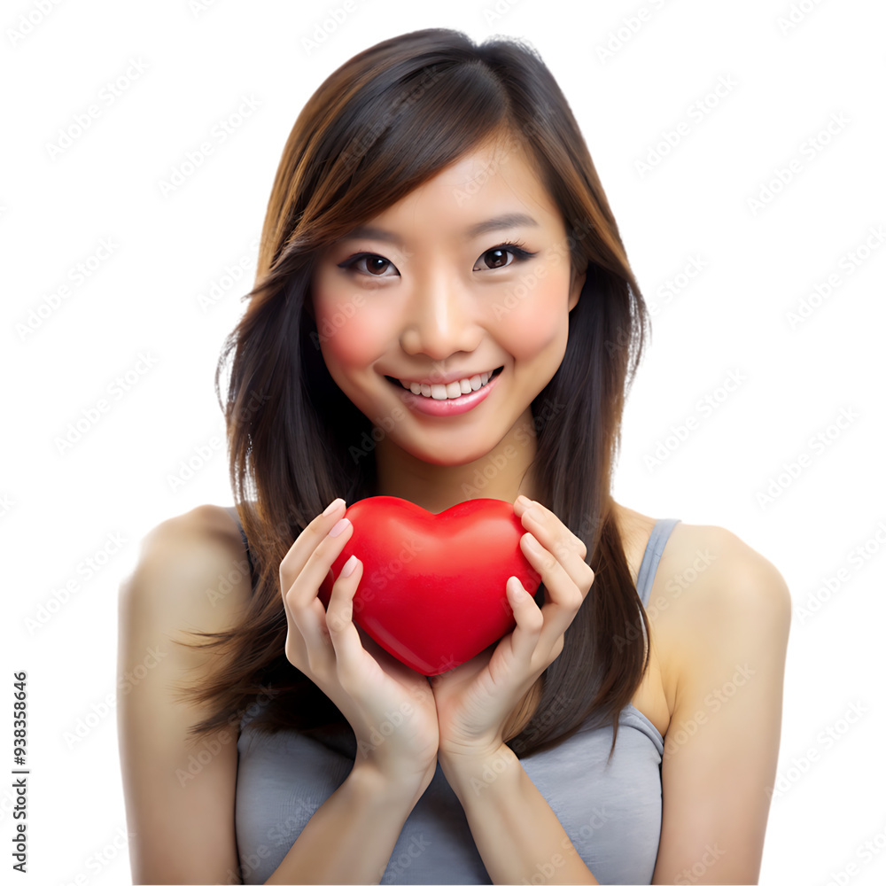 Portrait beautiful young asian woman smile with heart pillow shape Portrait beautiful young asian woman smile with heart pillow shape
