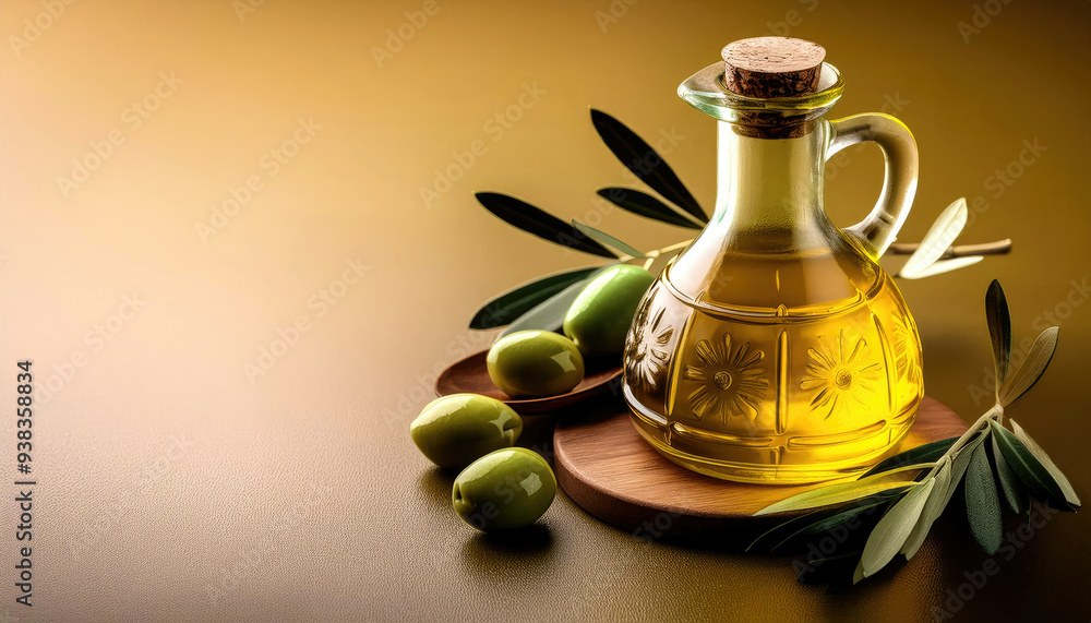Organic olive oil bottle, with fresh olives and leaves Organic olive oil bottle, with fresh olives and leaves