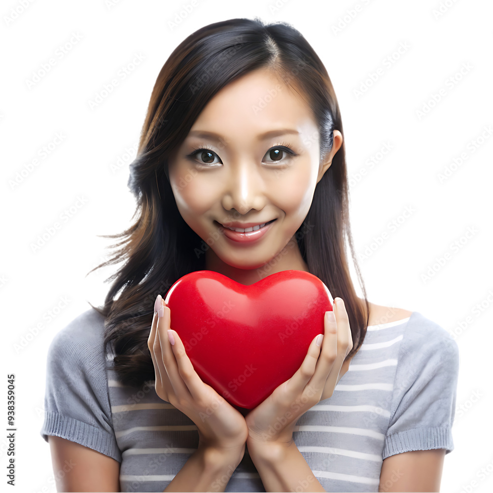 Portrait beautiful young asian woman smile with heart pillow shape