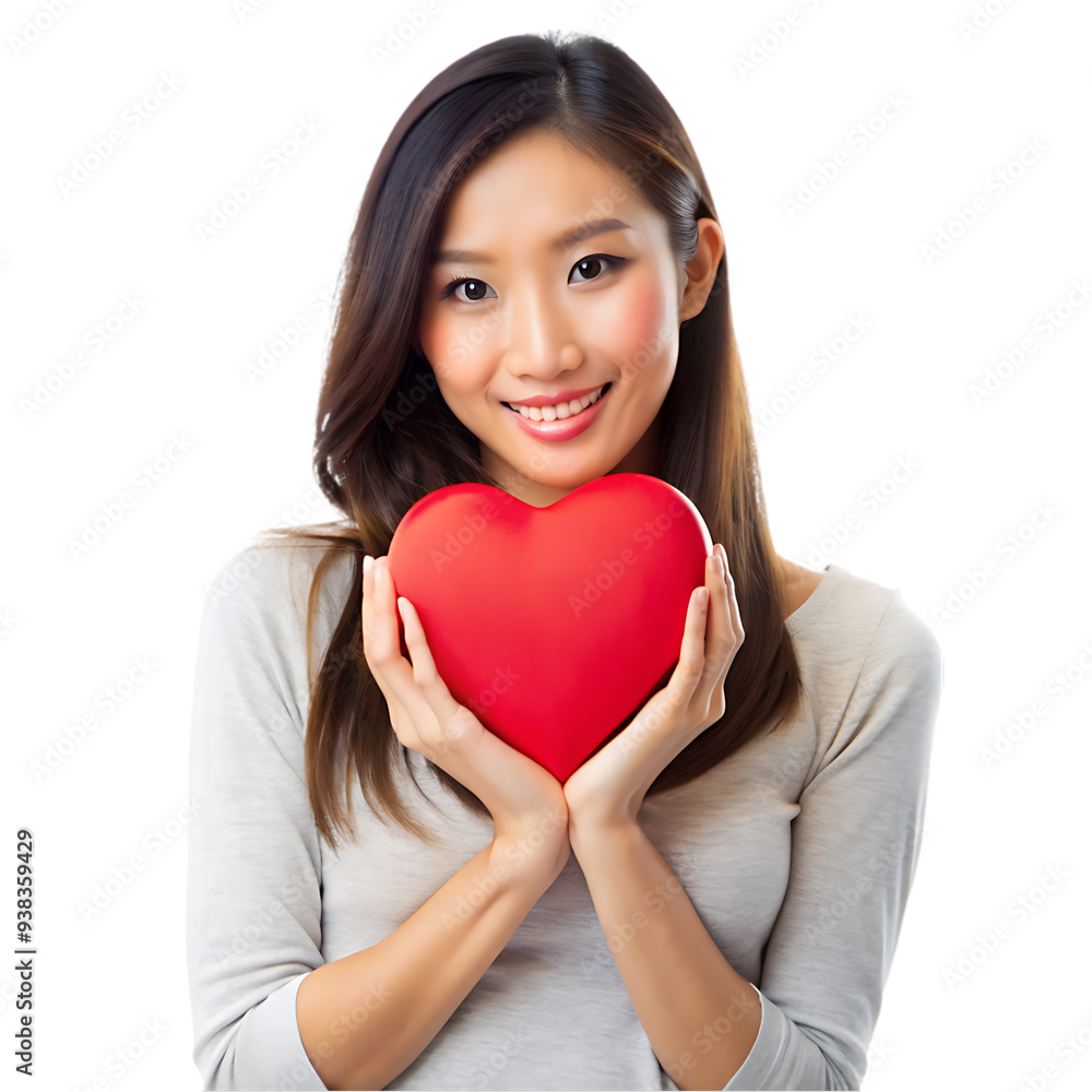 Portrait beautiful young asian woman smile with heart pillow shape Portrait beautiful young asian woman smile with heart pillow shape