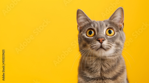 Funny cat emotion face on color background, Animal photography