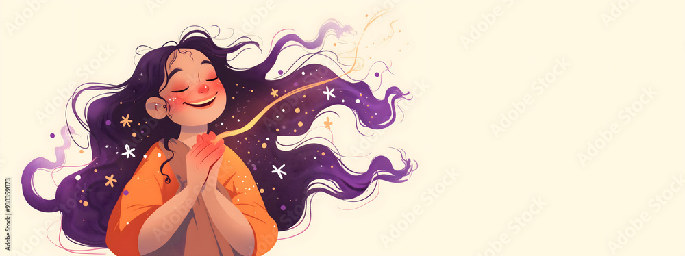 Sorceress and magic star dust in her hands. Magic and sorcery. Banner, flyer for children's festive party with tricks. Sorceress and magic star dust in her hands. Magic and sorcery. Banner, flyer for children's festive party with tricks.