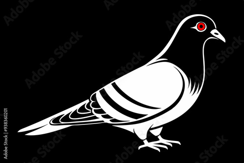 Pigeon isolated on silhouette premium vector and black design white background photo