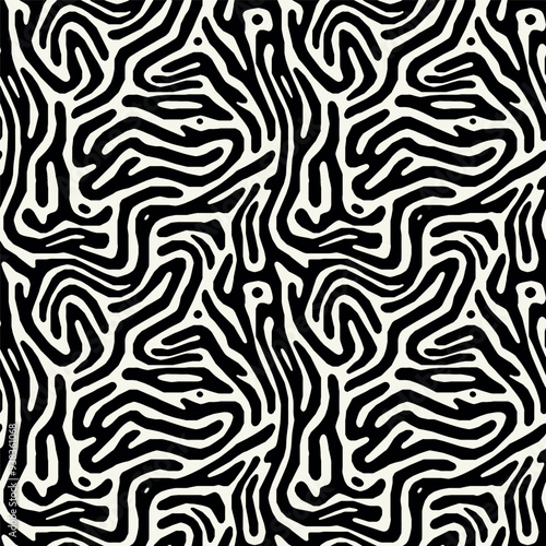 Vector seamless pattern. Abstract striped texture. Monochrome natural spots. Creative background with fluid blots. Decorative tileable design.