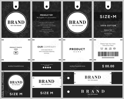 Black and white color modern smart hang tag to price tag for all garments apparel and others company label design.