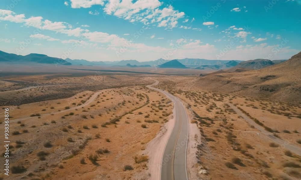 Aerial View of a Road Through the Desert Aerial View of a Road Through the Desert