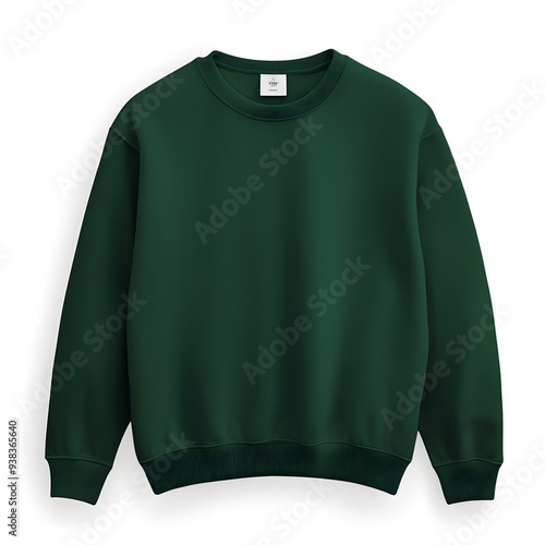 A clean and minimalistic green sweatshirt displayed against a plain background, perfect for showcasing apparel designs or fashion collections.  photo