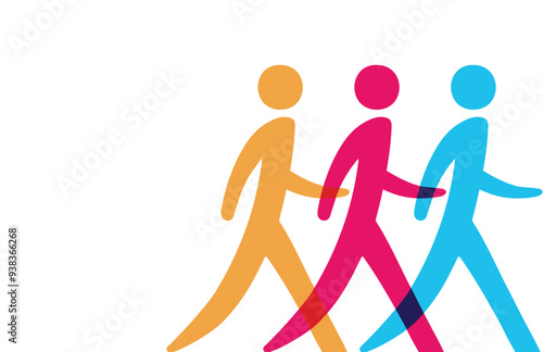 Colorful walking figures logo icon representing teamwork, movement, and diversity.