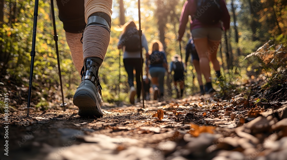 A group of hikers navigate a forest trail during a sunny day, showcasing a sense of adventure and connection with nature. A group of hikers navigate a forest trail during a sunny day, showcasing a sense of adventure and connection with nature.