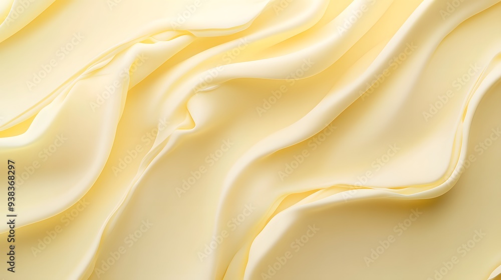 Fototapeta premium A close-up of soft, flowing yellow fabric, showcasing gentle waves and texture for versatile design applications.