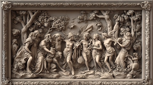 Ornate Bas-Relief Sculpture of Nymphs in a Forest Setting
