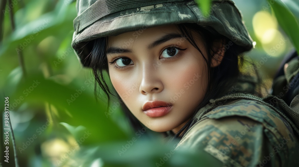 female soldier in combat gear focused on the mission during a tense moment in a war zone female soldier in combat gear focused on the mission during a tense moment in a war zone