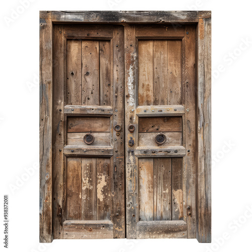 old wooden door white background