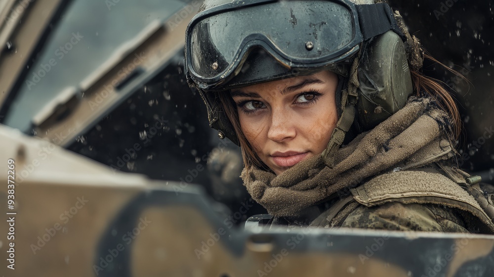 female soldier in combat gear focused on the mission during a tense moment in a war zone female soldier in combat gear focused on the mission during a tense moment in a war zone