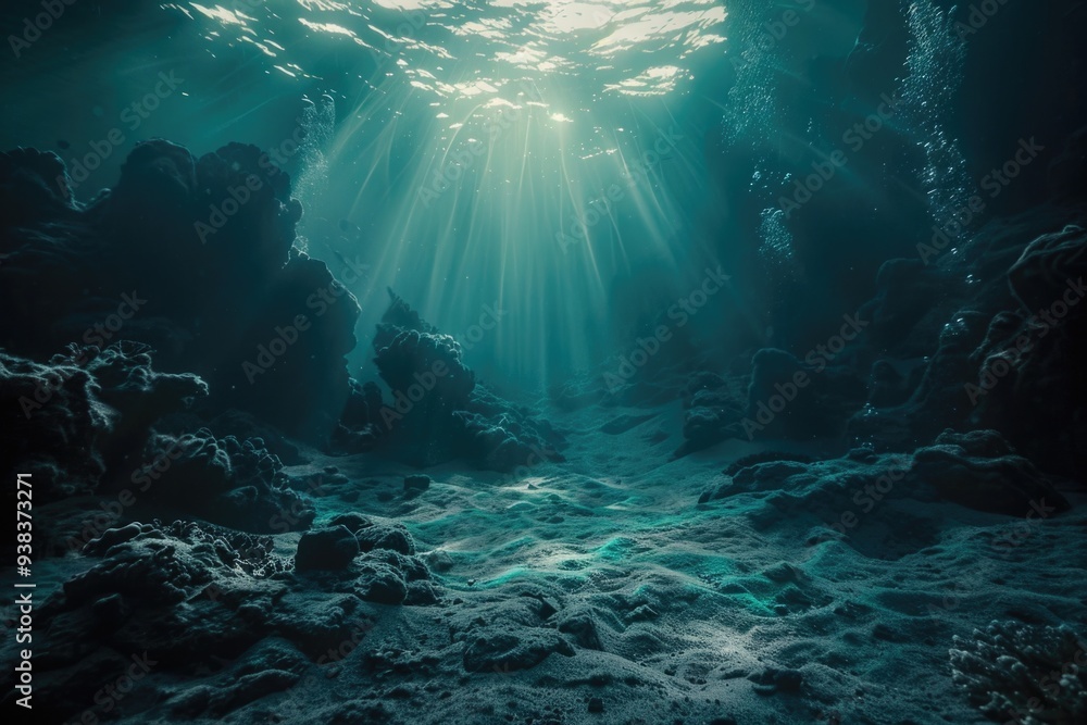 Obraz premium A sunny beam of light shining through the water in a cave