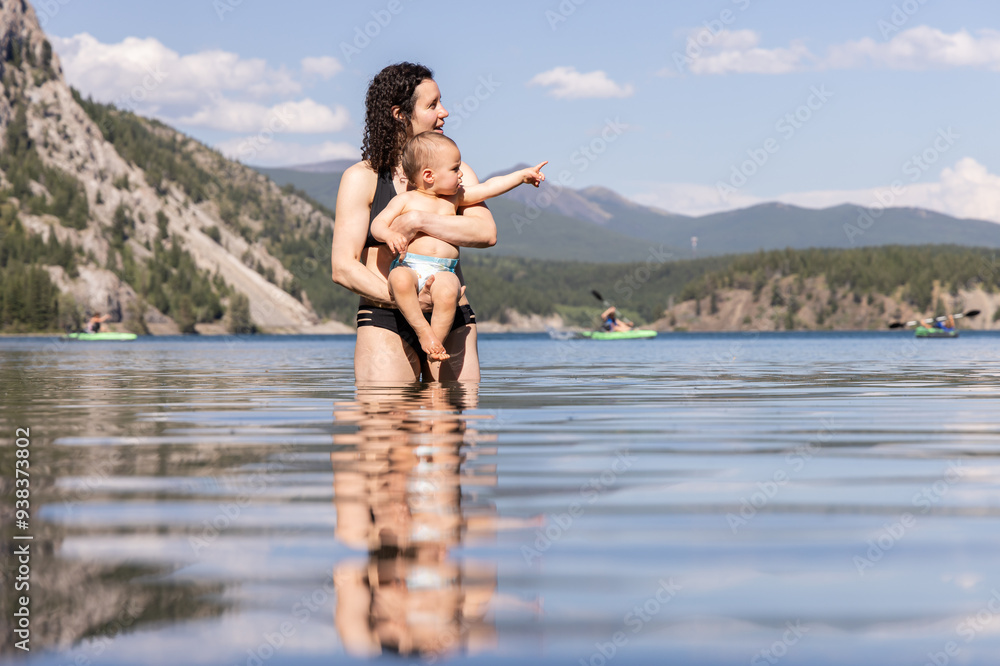 Mother and Child Enjoying Summer at Crowsnest Lake, Alberta Mother and Child Enjoying Summer at Crowsnest Lake, Alberta