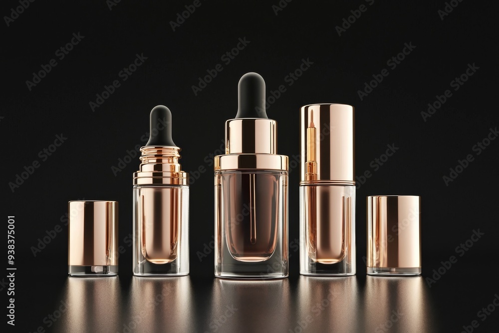 Luxurious cosmetic packaging bottles created with generative AI