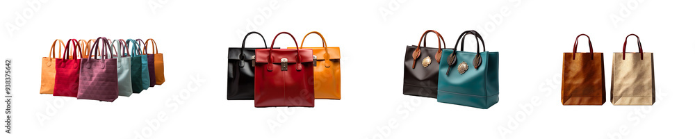 Set, collection of Designer Cotton Bags isolated on transparent background. Set, collection of Designer Cotton Bags isolated on transparent background.