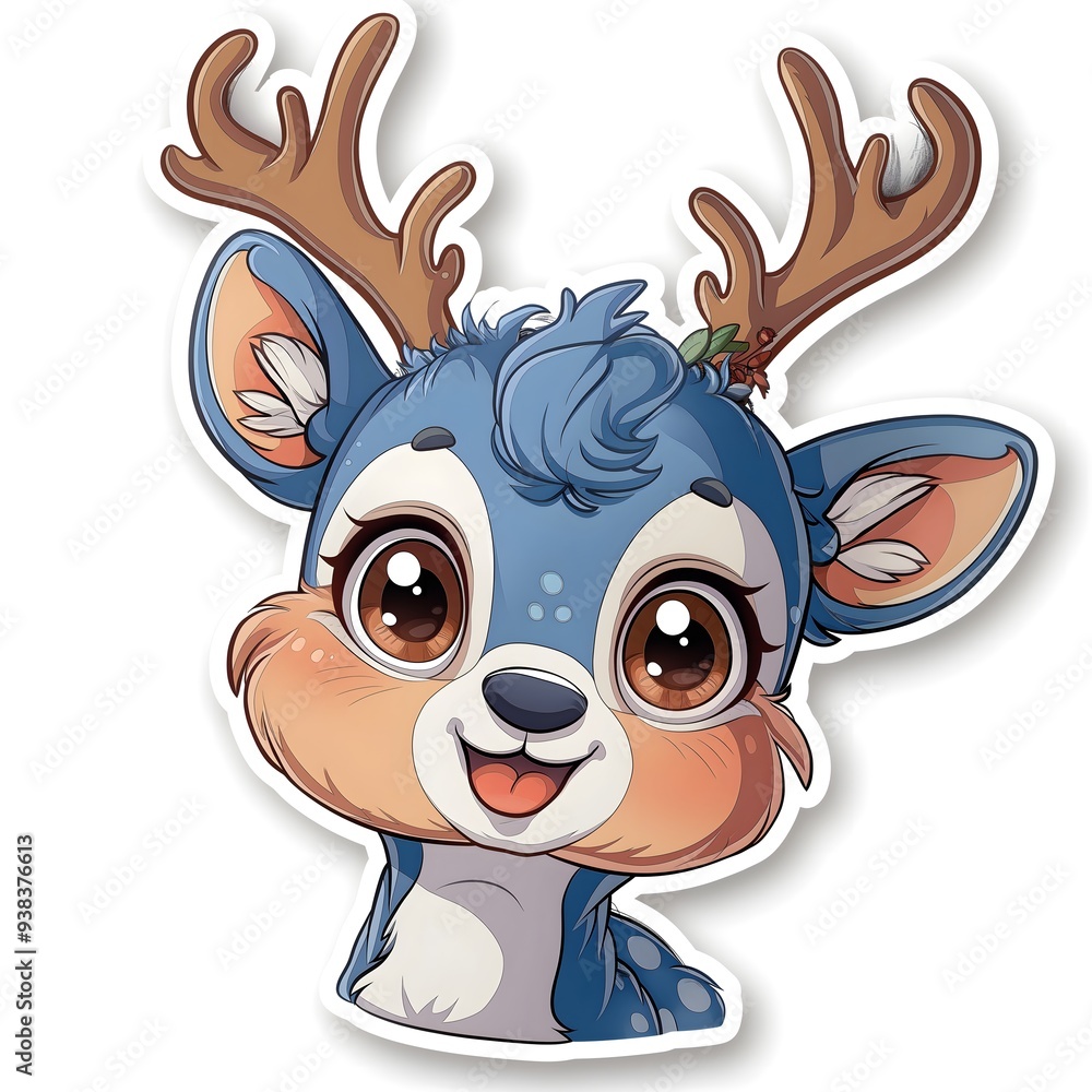 Fototapeta premium Sticker In The Form Of A Funny Cartoon Deer. Illustration On The Theme Of Cartoons, Stickers, Comics And Humor. Generative AI 
