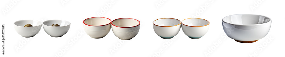 Set, collection of Double Dinner Bowls isolated on transparent background.