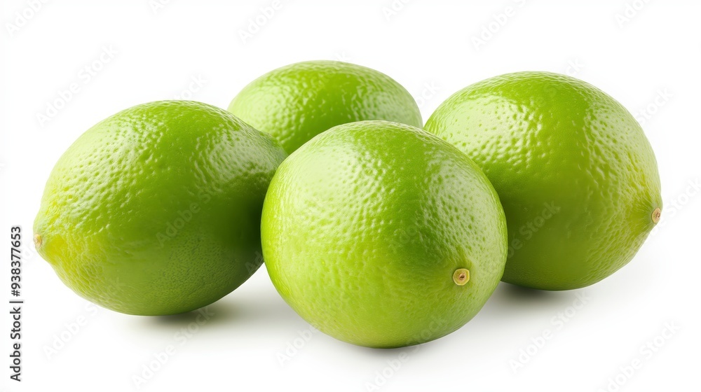 Four fresh green limes isolated on white background. Four fresh green limes isolated on white background.
