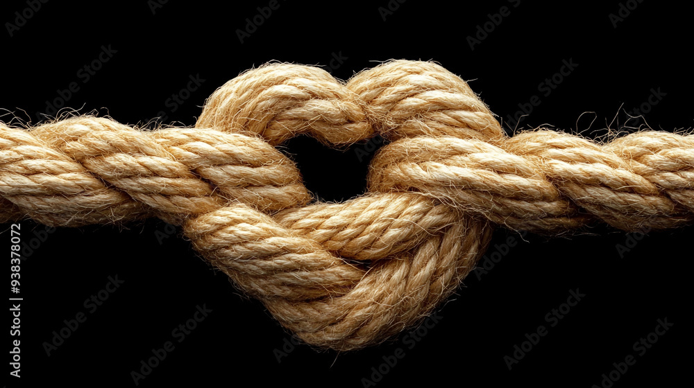 rope tied in a knot forming a heart shape, symbolizing love, commitment, and strength in relationships. The image conveys the meaning of rope tied in a knot forming a heart shape, symbolizing love, commitment, and strength in relationships. The image conveys the meaning of