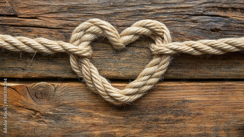 rope tied in a knot forming a heart shape, symbolizing love, commitment, and strength in relationships. The image conveys the meaning of rope tied in a knot forming a heart shape, symbolizing love, commitment, and strength in relationships. The image conveys the meaning of