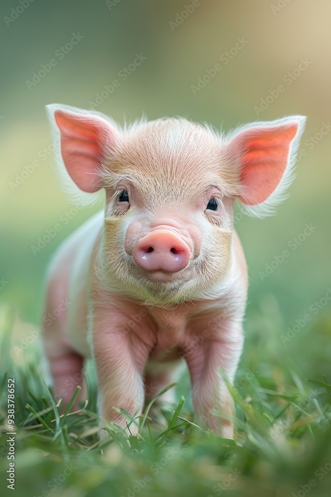 A small pig stands on the lush green grass, perfect for rural or farm-themed projects A small pig stands on the lush green grass, perfect for rural or farm-themed projects