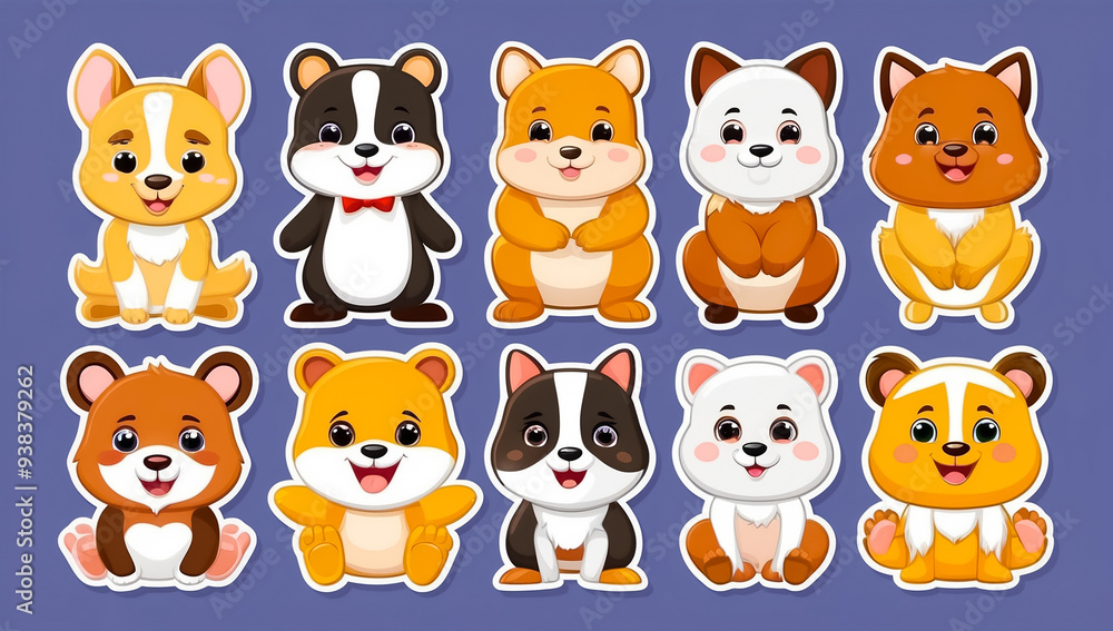 sticker set, different cute cartoon animals sticker set, different cute cartoon animals