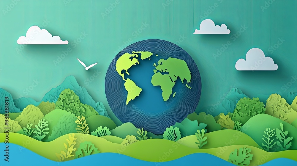 Fototapeta premium World environment and earth day concept, greeting card paper cut art style.Content with vector Application