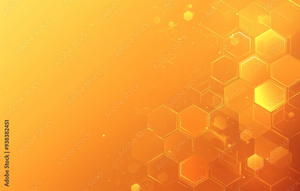 Abstract Background with Hexagons and Blurred Light Effect in Orange for Business or Science Themes