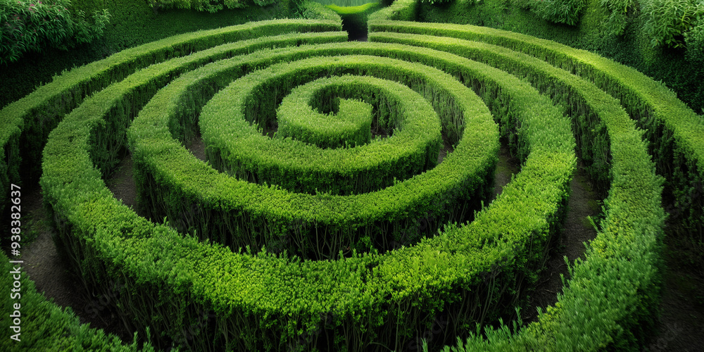 A maze of hedges with a green color, Ornamental hedge in the garden.
A maze of hedges with a green color, Ornamental hedge in the garden.