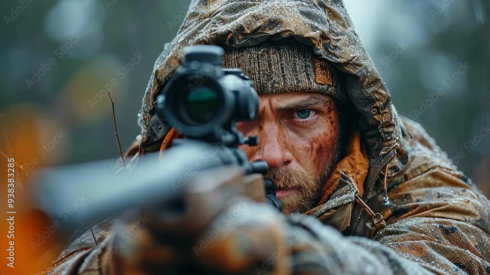 The man is searching. Hunting rifle for hunting. The man is searching. Hunting rifle for hunting.
