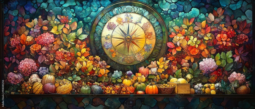 Obraz premium Wheel of the Year Seasonal Altar Wicca, Paganism Religion Spiritual Symbol