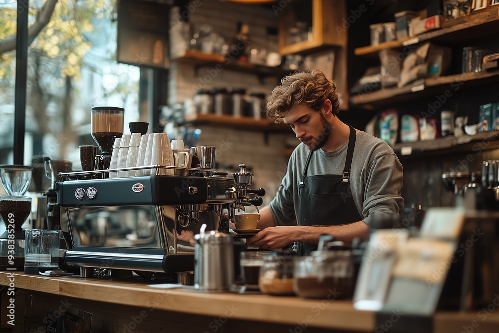 barista preparing coffee behind the counter barista preparing coffee behind the counter