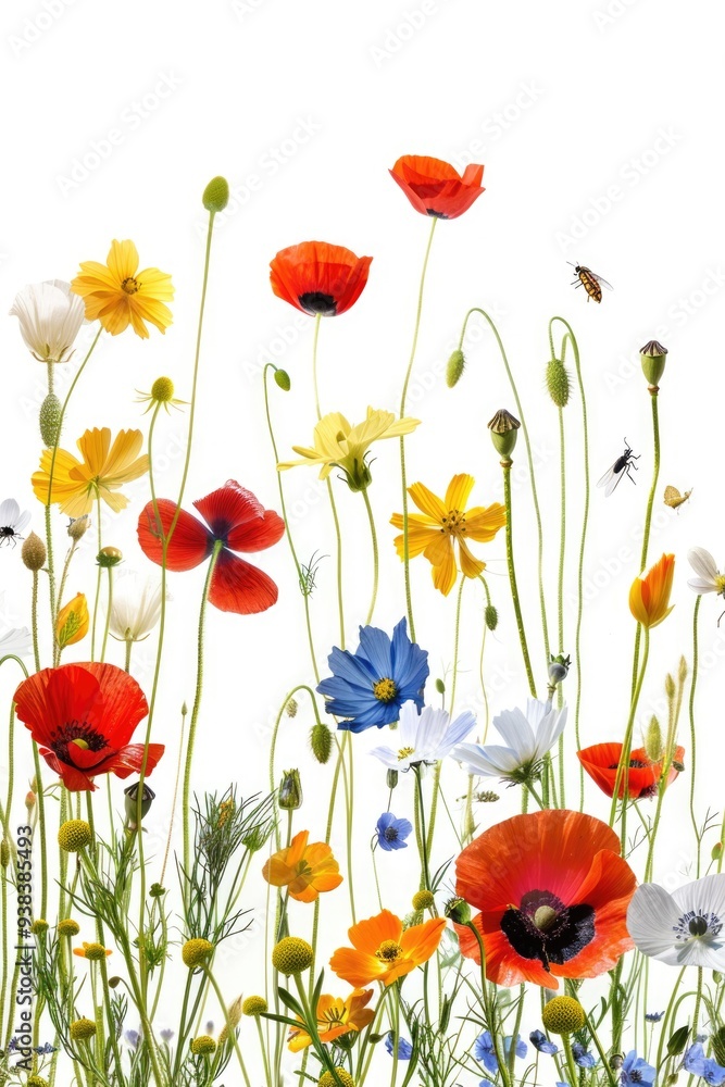 Fototapeta premium A vibrant bouquet of flowers growing in a lush green lawn, perfect for gardening or nature inspired designs