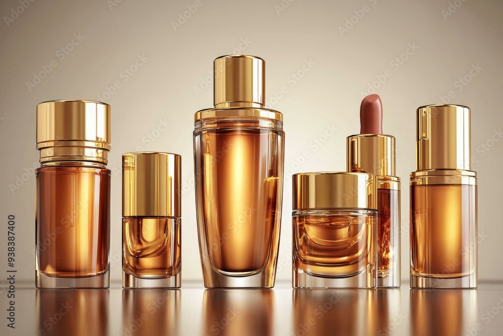 Luxurious cosmetic packaging bottles created with generative AI Luxurious cosmetic packaging bottles created with generative AI